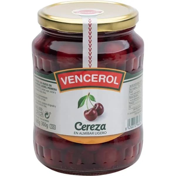 Cerezas en almíbar VENCEROL, frasco 360 g - 0.36 kg - Imagen del producto en Findit
