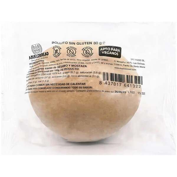 Bollita de pan sin gluten ABUELOBREAD, 1 ud, 80 g - 0.08 kg - Imagen del producto en Findit