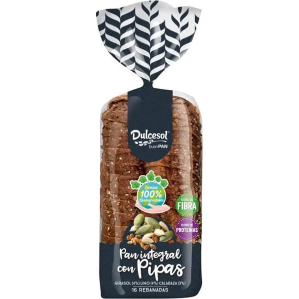Pan de molde con pipas DULCESOL, paquete 675 g - 0.68 kg - Imagen del producto en Findit