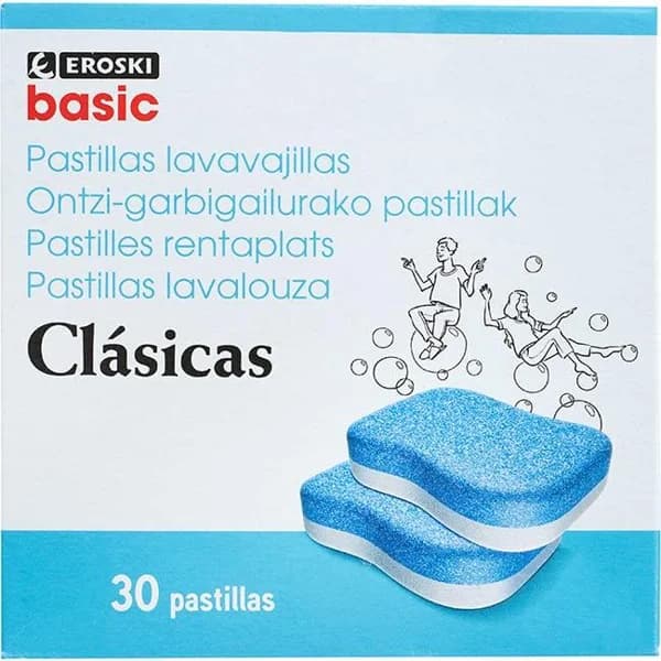 Lavavajillas máquina pastillas EROSKI BASIC, caja 30 dosis - 30 ud - Imagen del producto en Findit