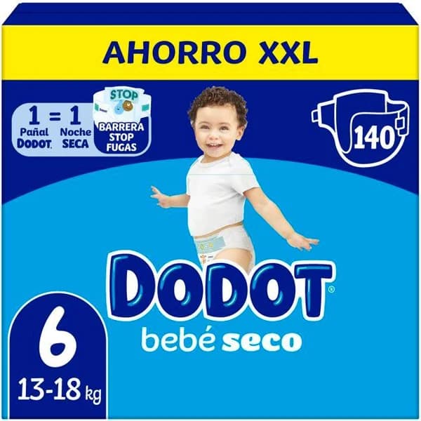 Pañal 13-18 kg Talla 6 DODOT BEBÉ SECO, paquete 140 uds - 140 ud - Imagen del producto en Findit