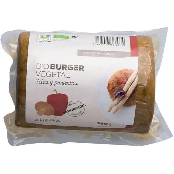 Bio burger vegetal de setas y pimientos AHIMSA, paquete 750 g - 0.75 kg - Imagen del producto en Findit