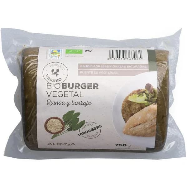Bio burger vegetal de quinoa y borraja AHIMSA, paquete 750 g - 0.75 kg - Imagen del producto en Findit