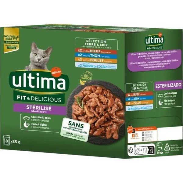Alimento húmedo atún, pollo gato esterilizado ULTIMA, caja 680 g - 0.68 kg - Imagen del producto en Findit