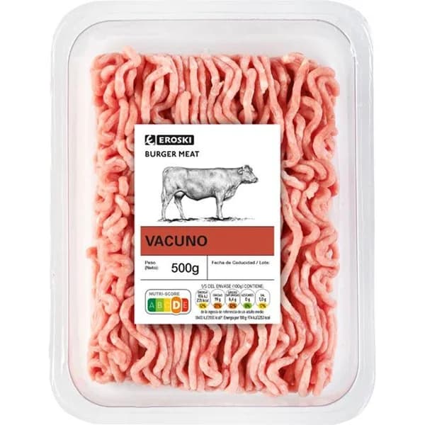 Picada de vacuno burger meat EROSKI, bandeja 500 g - 0.5 kg - Imagen del producto en Findit