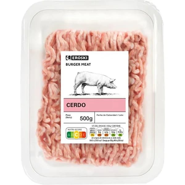 Picada de cerdo burger meat EROSKI, bandeja 500 g - 0.5 kg - Imagen del producto en Findit