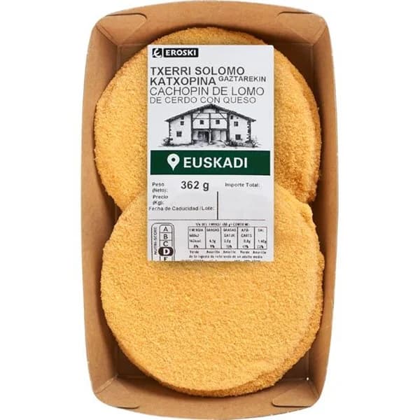 Cachopín de lomo con queso EROSKI, bandeja aprox. 320 g - 0.32 kg - Imagen del producto en Findit