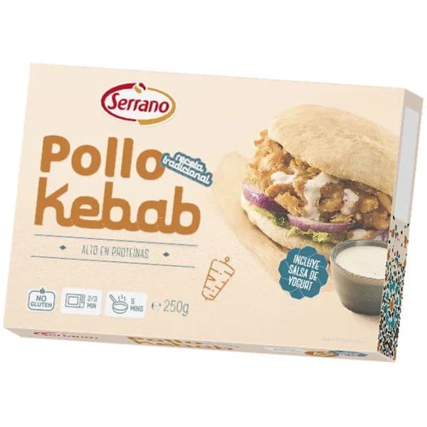 Pollo Kebab con salsa de yogur SERRANO, caja 250 g - 1 ud - Imagen del producto en Findit
