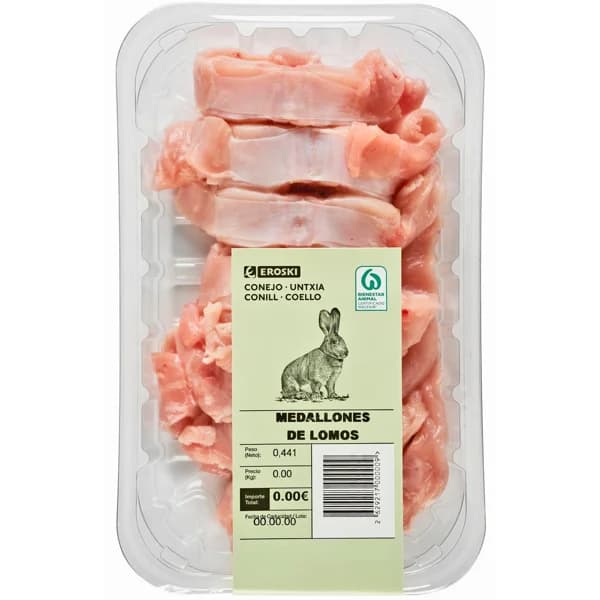 Medallones de lomo de conejo EROSKI, bandeja aprox. 440 g - 0.44 kg - Imagen del producto en Findit