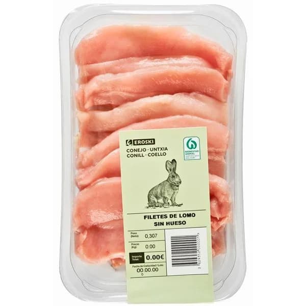Filetes de lomo de conejo EROSKI, bandeja aprox. 350 g - 1 ud - Imagen del producto en Findit