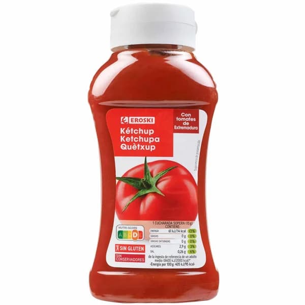 Ketchup EROSKI, bote 560 g - 0.56 kg - Imagen del producto en Findit