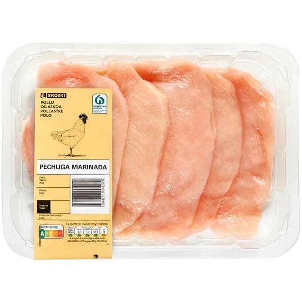 Pechuga fileteada de pollo marinada EROSKI, bandeja aprox. 500 g - 0.5 kg - Imagen del producto en Findit