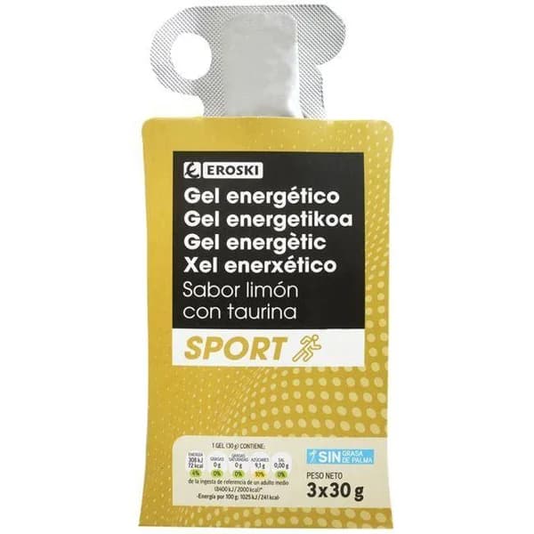 Gel energético sabor cítricos con taurina EROSKI, pack 3x30 g - 0.09 kg - Imagen del producto en Findit