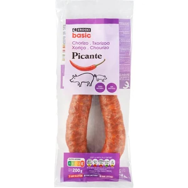 Chorizo picante EROSKI BASIC, sarta 200 g - 0.2 kg - Imagen del producto en Findit