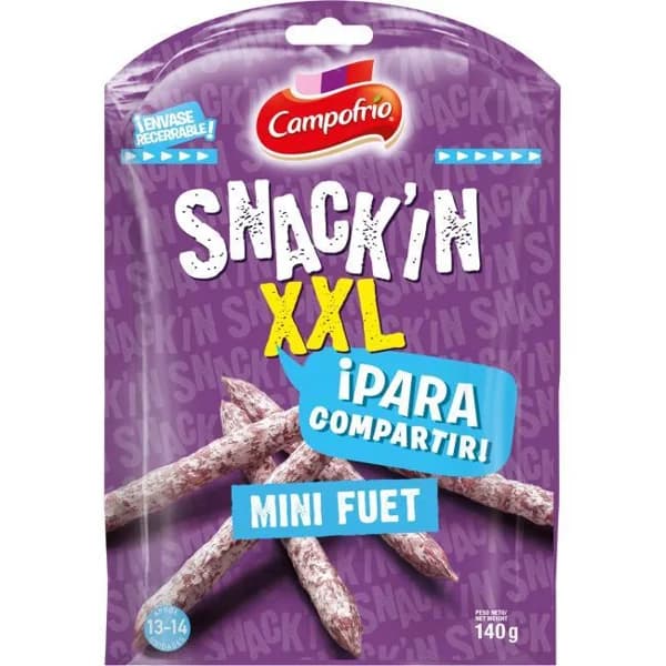 Fuet mini snackin XXL CAMPOFRÍO, bolsa 140 g - 1 ud - Imagen del producto en Findit