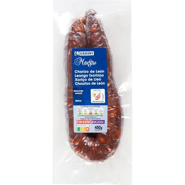 Chorizo de León ahumado extra EROSKI MAESTRO, sarta 450 g - 1 ud - Imagen del producto en Findit