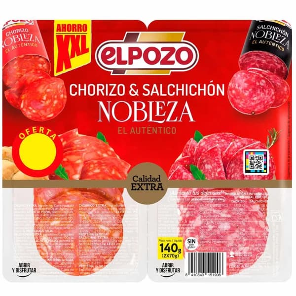 Chorizo + salchichón Nobleza ELPOZO, pack 2x70 g - 1 ud - Imagen del producto en Findit