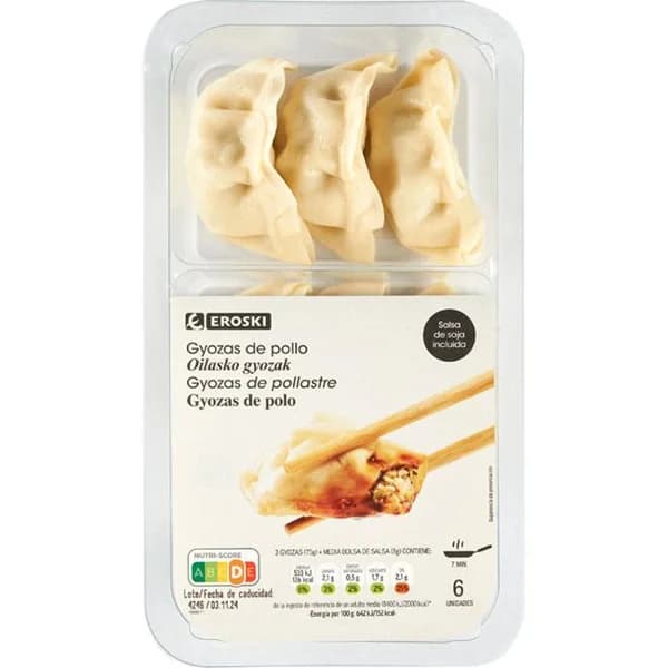 Gyoza de pollo EROSKI, bandeja 166 g - 0.17 kg - Imagen del producto en Findit
