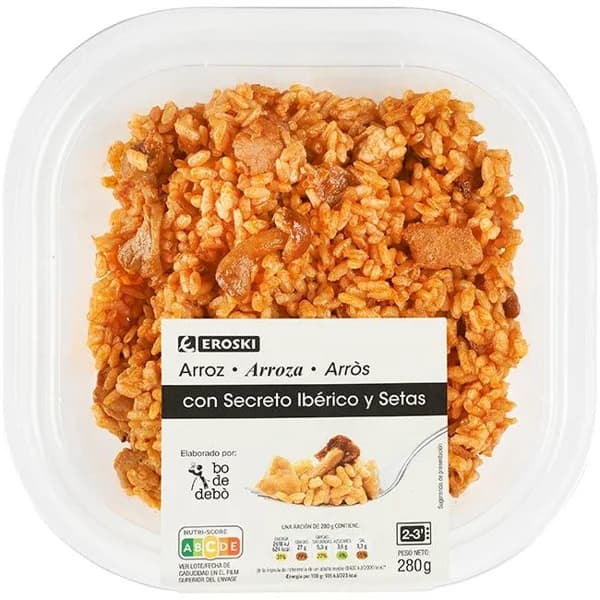 Arroz con secreto Ibérico y setas EROSKI, bandeja 280 g - 1 ud - Imagen del producto en Findit