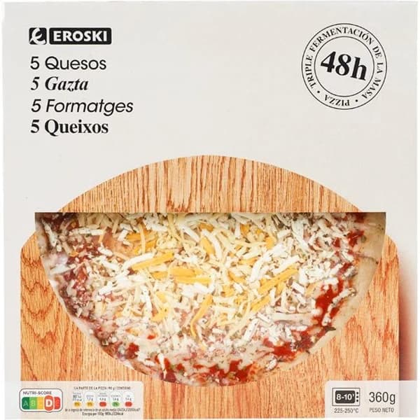 Pizza triple fermentación 5 quesos EROSKI, caja 360 g - 0.36 kg - Imagen del producto en Findit