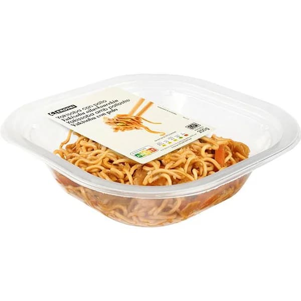 Yakisoba de pollo con verduras EROSKI, tarrina 250 g - 1 ud - Imagen del producto en Findit