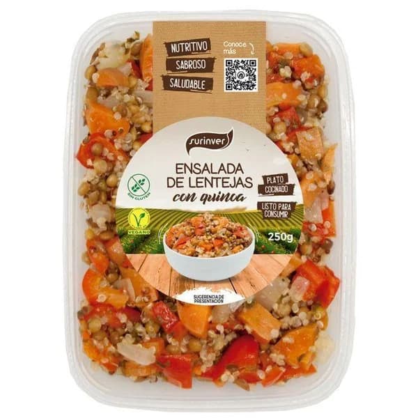 Ensalada de quinoa y lentejas SURINVER, bandeja 250 g - 0.25 kg - Imagen del producto en Findit