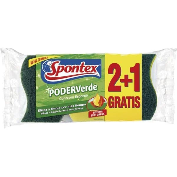 Estropajo poder verde SPONTEX, pack 2+1 unid. - 1 ud - Imagen del producto en Findit