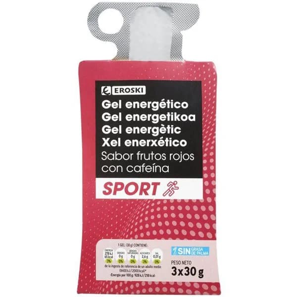 Gel energético sabor frutos rojos EROSKI, pack 3x30 g - 0.09 kg - Imagen del producto en Findit