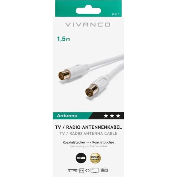 Conexión antena coaxial blanco 90DB 1.5M 48127 VIVANCO - 1 ud - Imagen del producto en Findit