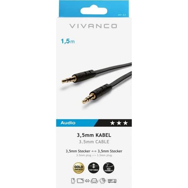 Conexión audio fino 3.5MM(M) a 3.5MM(M) 1.5M 46133 VIVANCO - 1 ud - Imagen del producto en Findit