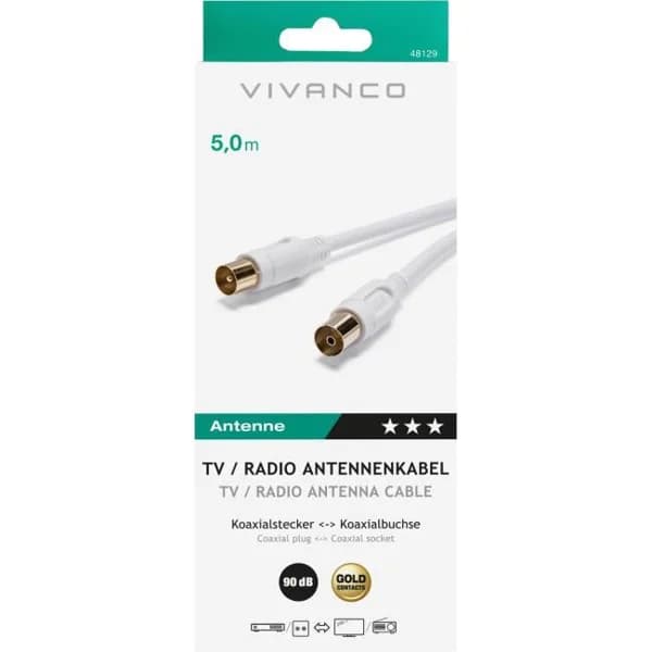 Conexión antena coaxial blanco 90DB 5M 48129 VIVANCO - 1 ud - Imagen del producto en Findit