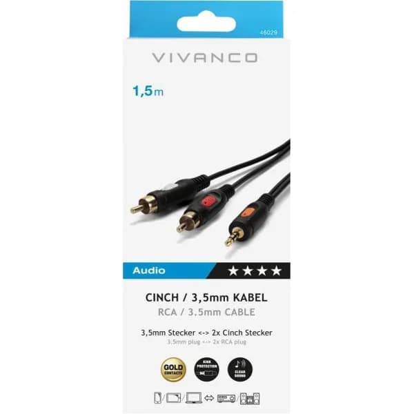 Conexión audio 2XRCA(M) a 3.5MM(M) 1.5M 46029 VIVANCO - 1 ud - Imagen del producto en Findit