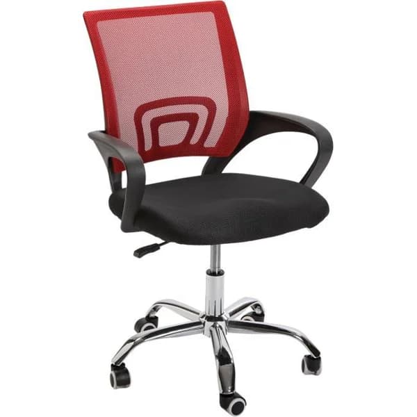 Silla de escritorio negra y roja regulable, base cromada, 58x51x86-96 cm - 1 ud - Imagen del producto en Findit