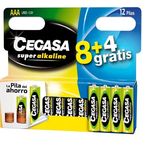 Pila super alcalina LR03  (AAA) CEGASA, pack 8+4 uds - 4 ud - Imagen del producto en Findit