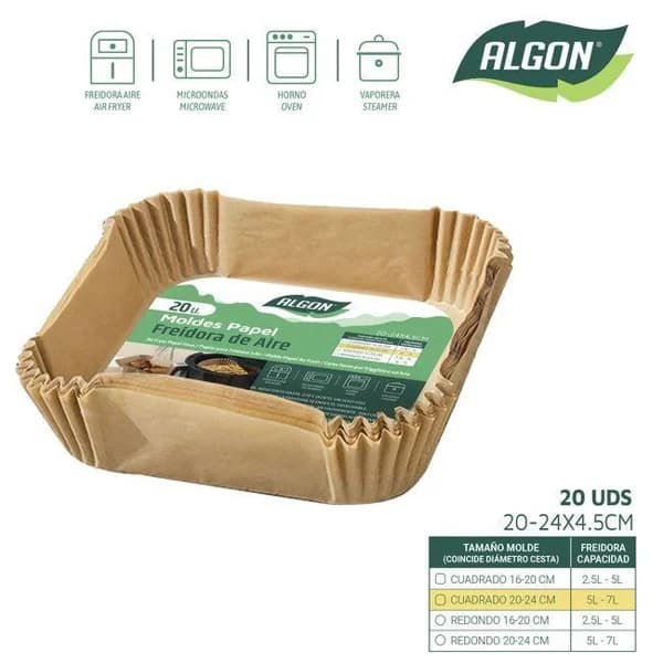 Molde de papel para freidora de aire cuadrado, Ø20-24x4,5 cm ALGON, pack 20 uds - 20 ud - Imagen del producto en Findit