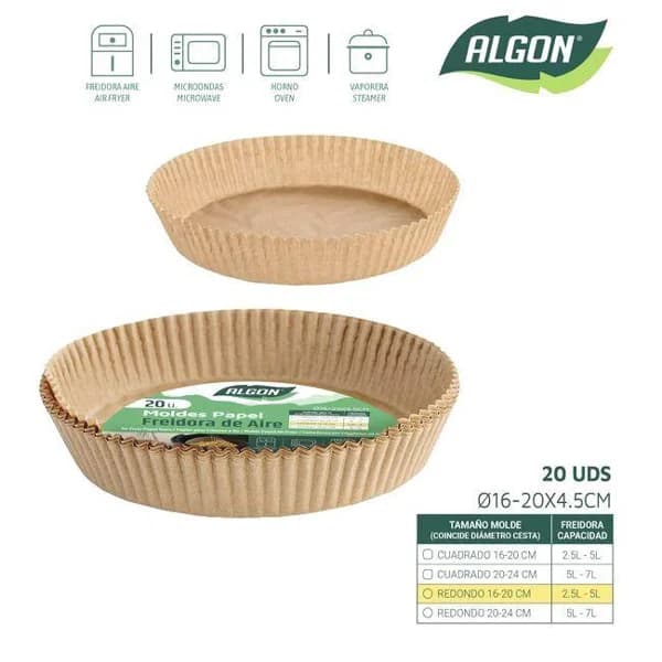Molde de papel para freidora de aire redondo, Ø16-20x4,5 cm ALGON, pack 20 uds - 1 ud - Imagen del producto en Findit