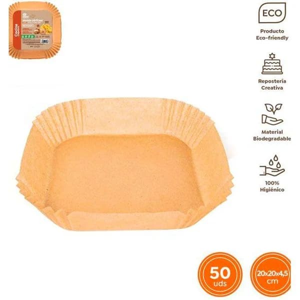 Molde cuadrado de papel para freidora de aire, 20x20x4,5 cm MAXI PRODUCTS, 50 uds - 1 ud - Imagen del producto en Findit