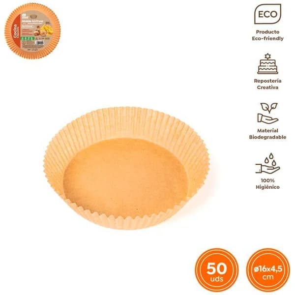Molde redondo de papel para freidora de aire, Ø16x4 cm MAXI PRODUCTS, pack 50 uds - 1 ud - Imagen del producto en Findit