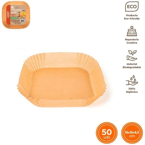 Molde cuadrado de papel para freidora de aire, 16x16x4 cm MAXI PRODUCTS, 50 uds - 1 ud - Imagen del producto en Findit