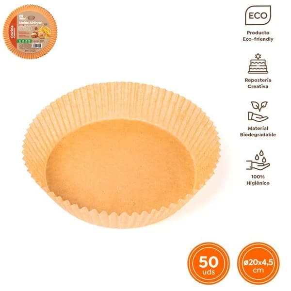 Molde redondo de papel para freidora de aire, Ø20x4 cm MAXI PRODUCTS, pack 50 uds - 1 ud - Imagen del producto en Findit