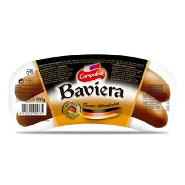 Salchichas alemanas cocidas y ahumadas estilo Baviera Campofrío sin gluten 260 g. - 0.26 kg - Imagen del producto en Findit