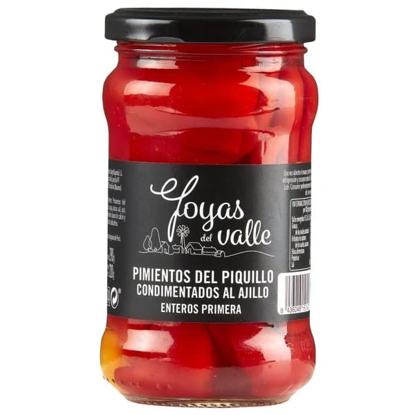 Pimiento de piquillo entero c/ ajo JOYAS DEL VALLE, frasco 220 g - 0.22 kg - Imagen del producto en Findit