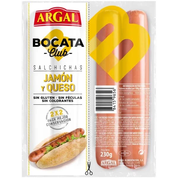 Salchichas bocata de jamón-queso ARGAL, sobre 230 g - 1 ud - Imagen del producto en Findit