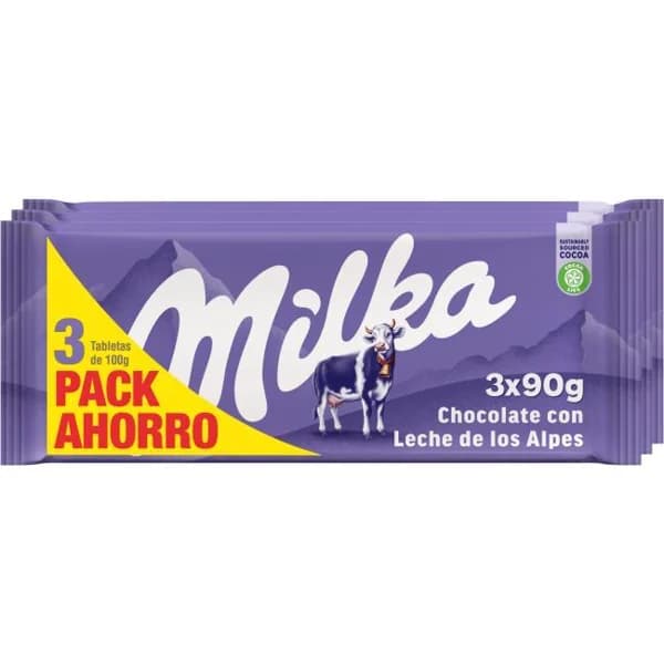 Chocolate con leche MILKA, pack 3x90 g - 0.27 kg - Imagen del producto en Findit
