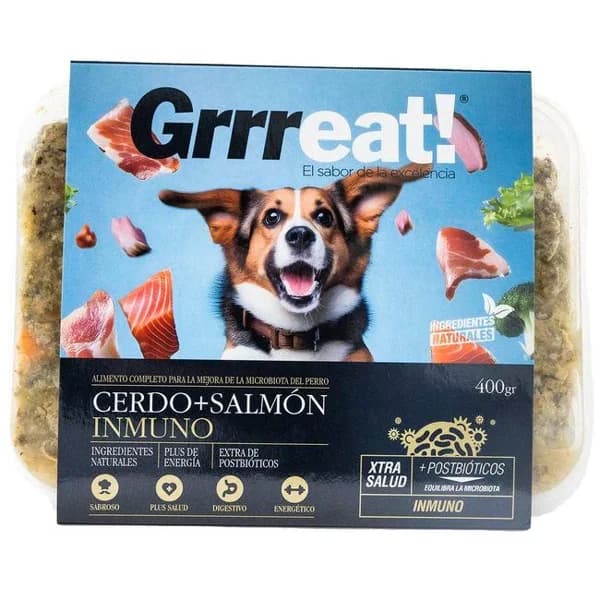 Alimento de cerdo y salmón para perro GRRREAT, bandeja 400 g - 1 ud - Imagen del producto en Findit