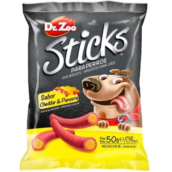 Stick cheddar&bacón snack para perro DR.ZOO, bolsa 50 g - 1 ud - Imagen del producto en Findit
