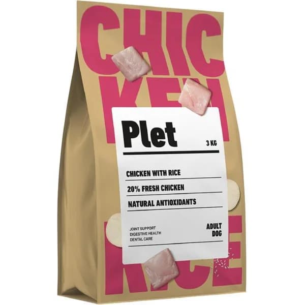 Pienso de pollo y arroz para perro adulto PLET, saco 3 kg - 1 ud - Imagen del producto en Findit