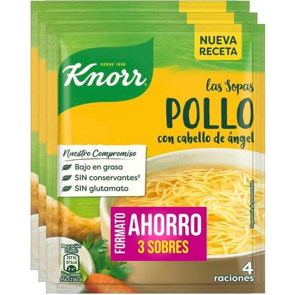 Sopa de pollo con cabello de ángel KNORR, pack 3x68 g - 0.2 kg - Imagen del producto en Findit