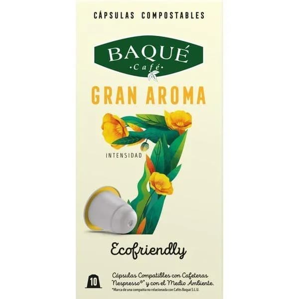Café gran aroma compostable comp. Nespresso  BAQUÉ, caja 10 uds - 10 ud - Imagen del producto en Findit