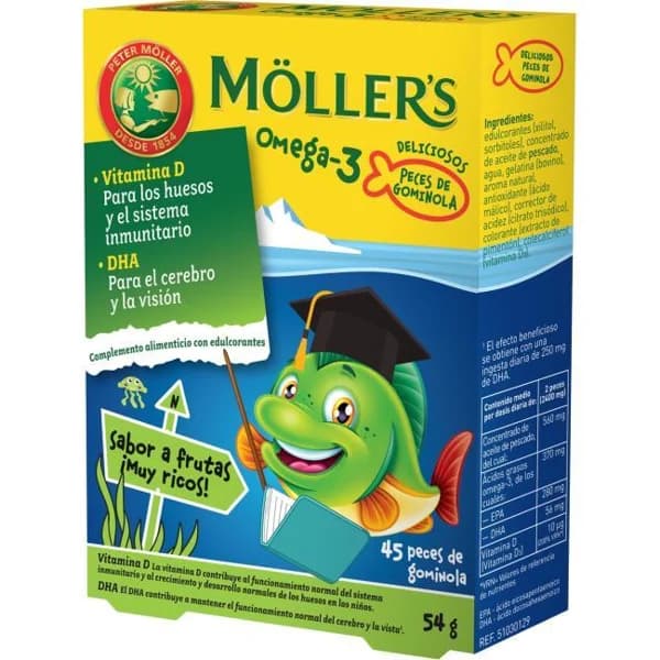 Gominolas infantiles Omega 3 sabor frutas MOLLERS, caja 45 uds - 45 ud - Imagen del producto en Findit